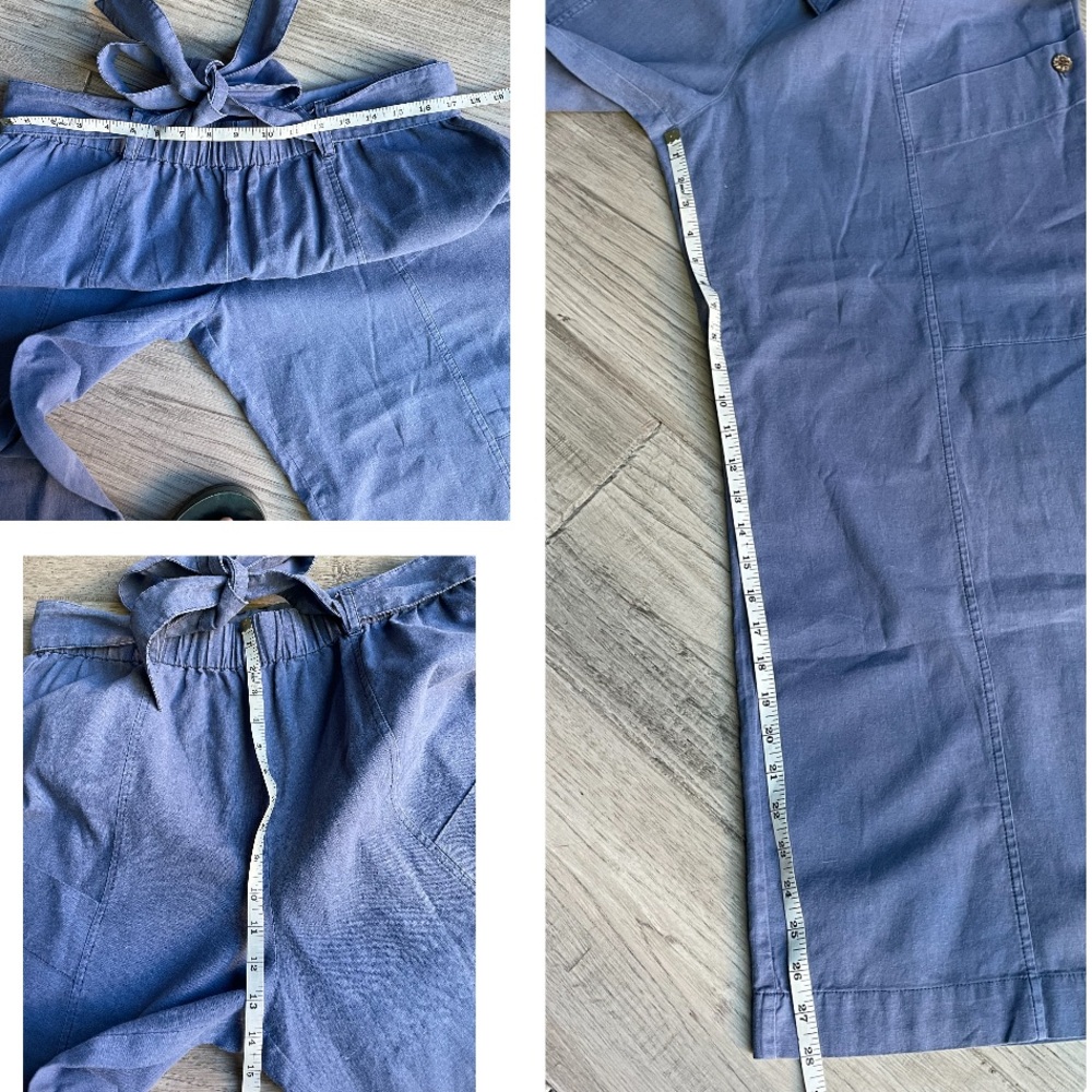 Free People Bluebell Belted Wide Leg Linen-Blend Pants W/Leg Pockets Blue SZ M - Picture 15 of 16